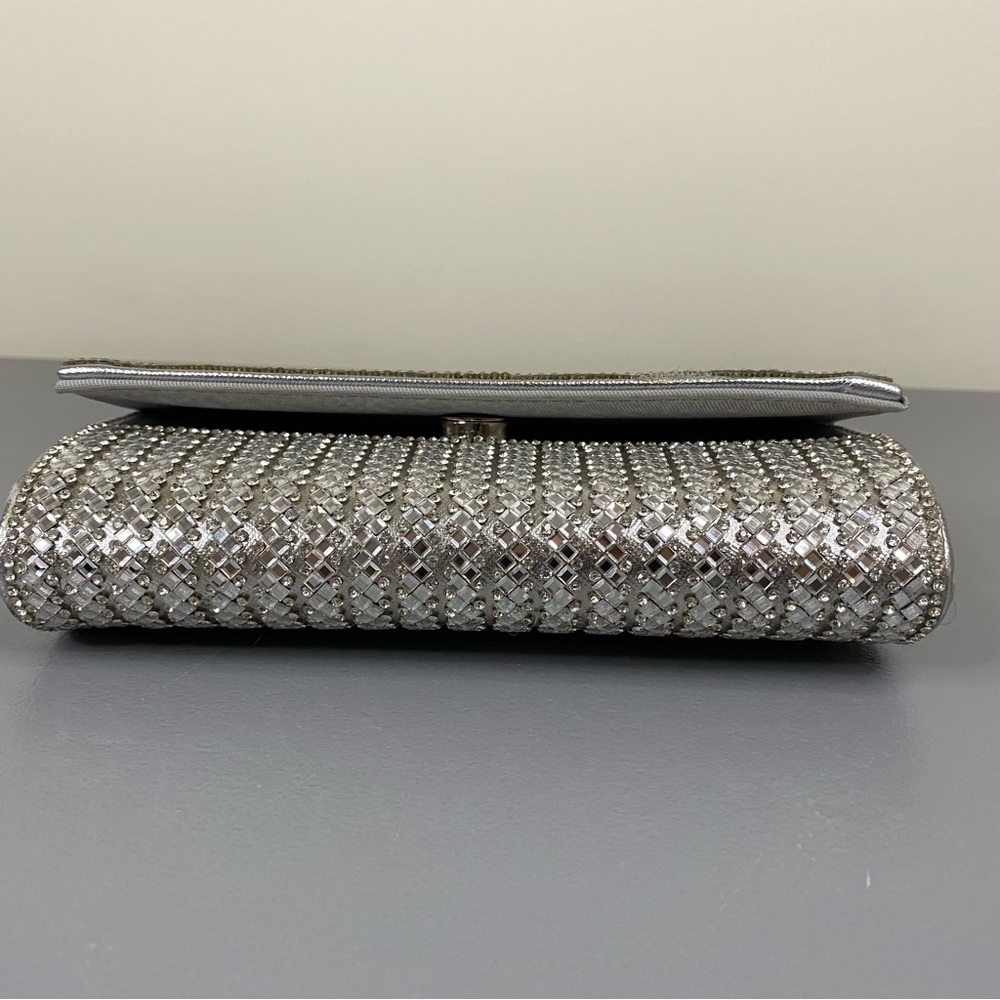 NWT Starlet Hollywood CA Silver Sparkling Stone Clutch Bag Shoulder Purse - Picture 9 of 16